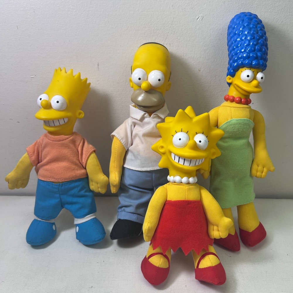 Vintage 1990 The Simpsons Plush Doll Set Homer Marge Bart Lisa Vinyl Head 4pc